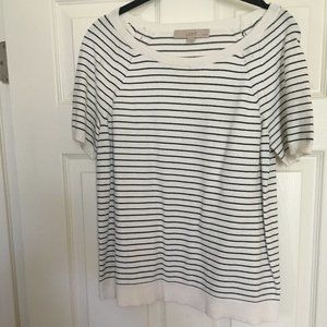 Loft White Shirt with Navy Stripes-Size Med